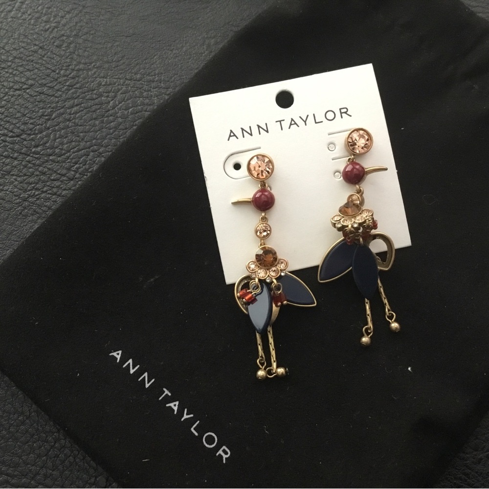 Ann Taylor Gold-Tone Navy & Wine Floral Drop Earrings